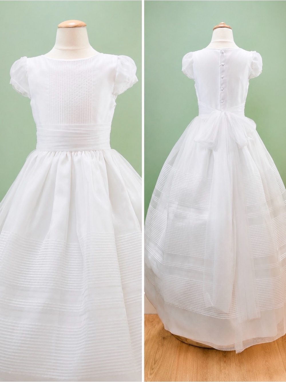 Classic White Girls' Communion Dress with Pintuck Skirt